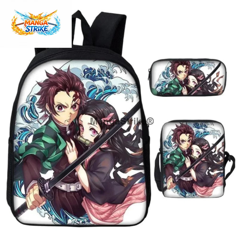 Cartable Demon Slayer - avec Trousse et Sacoche Tanjiro x Nezuko Kamado Chasseurs de Démon