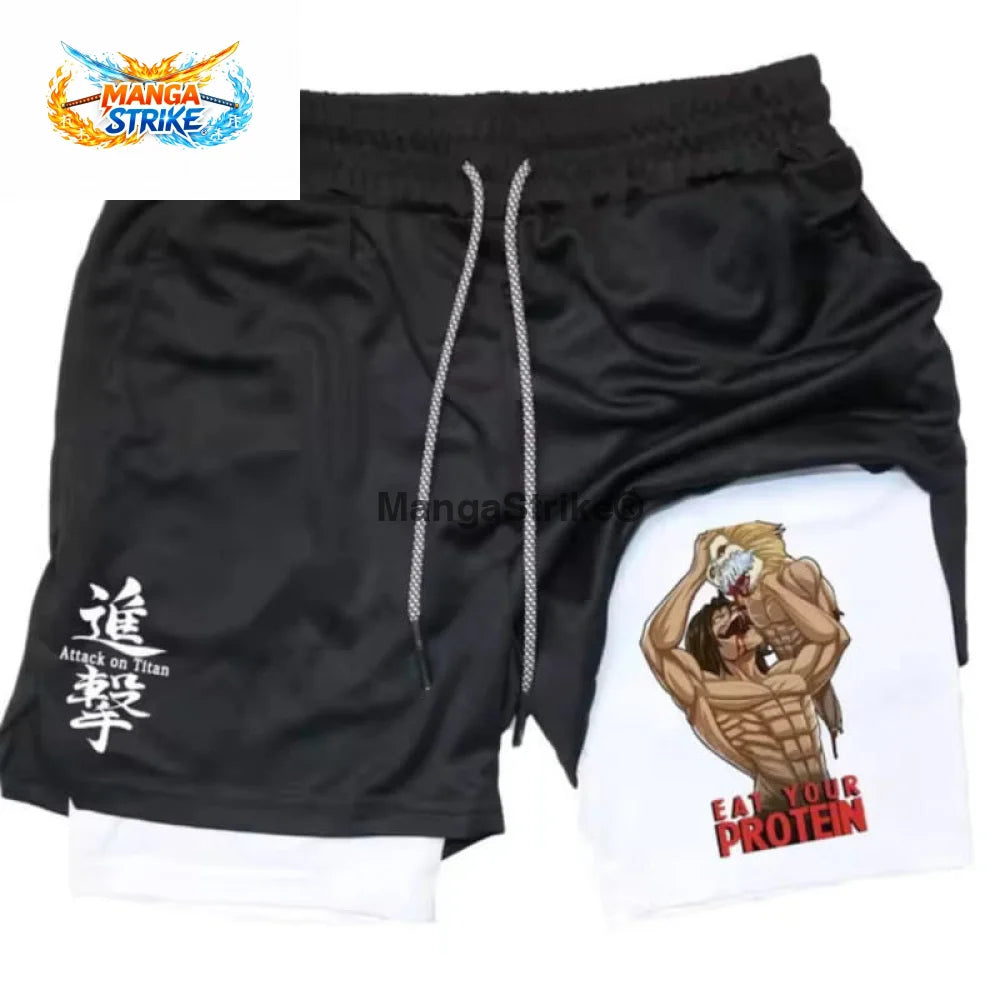 Short Attaque des Titans - Eat Your Protein Noir et Blanc - XS