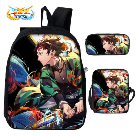 Cartable Demon Slayer - avec Trousse et Sacoche Tanjiro Feu & Eau