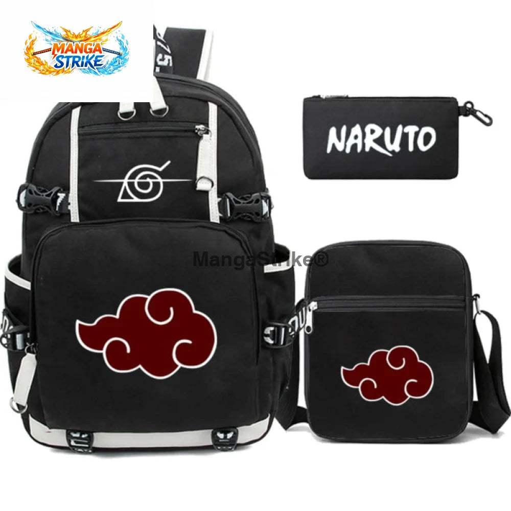 Cartable Naruto - avec Trousse et Sacoche Akatsuki