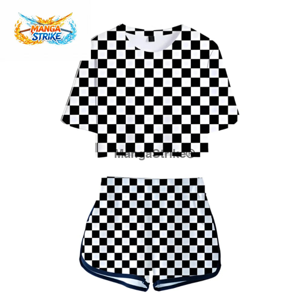 Pyjama Demon Slayer - Femme Tanjiro à carreaux noir et blanc - XS