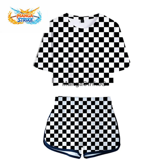 Pyjama Demon Slayer - Femme Tanjiro à carreaux noir et blanc - XS